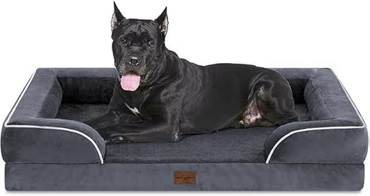Comfort Expression Orthopedic Dog Bed for Extra Large Dogs with Bolster | Waterproof Dog Couch Bed with Washable Cover & Non-Slip Bottom, Supportive Egg Crate Foam Big Dog Bed, 53x42Inch by ComfortExpression