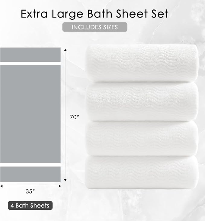 4 Piece Extra Large Bath Towel 35"x70" Oversized Bath Sheet White Bath Towel Set for Bathroom Ultra Soft Cozy Highly Absorbent Quick Dry Bathroom Towel for Spa Gym Hotel,Shower Towel for Daily Use - Image 5