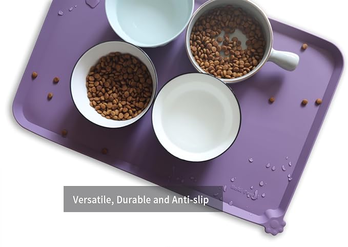 Hoki Found L Silicone Pet Food Mats Tray with Higher Lips- Non Slip Dog Cat Bowl Mats Placemat - Pet Feeding Mat - Waterproof Dog Cat Food Mats -Pet Water Mats for Carpet -Amethyst - Image 4