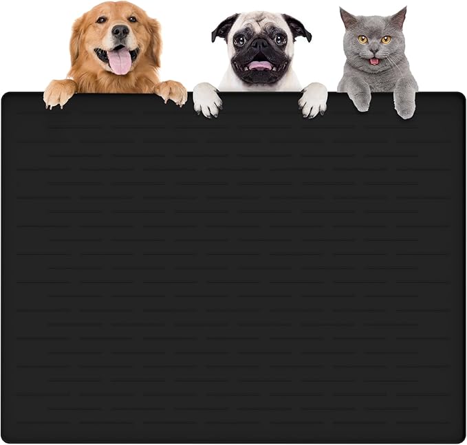 Largest Dog Food Mat, 39.5"x29.5" Silicone Dog and Cat Mat for Food and Water Bowls, Thinken Waterproof Non-Slip XXXL Pet Feeding Mat for Floors, Black by Goldleaf