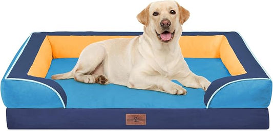 Comfort Expression Orthopedic Dog Bed for Extra Large Dogs with Bolster | Waterproof Dog Couch Bed with Washable Cover & Non-Slip Bottom, Supportive Egg Crate Foam XL Pet Bed, 42x30 Inch by ComfortExpression