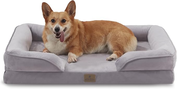 Bedfolks Orthopedic Dog Bed, Waterproof Dog Sofa Bed for Large Dogs, Egg Foam Pet Couch Bed with Removable Washable Cover and Nonslip Bottom, Light Grey by Bedfolks