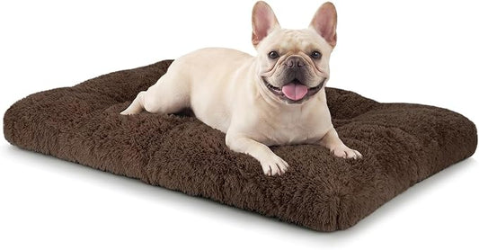 JOEJOY Dog Bed Crate Pad, Deluxe Plush Washable Dog Beds Fulffy Soft Kennel Pad Anti-Slip Pet Sleeping Mat for Medium Small Dogs, 29" x 21", Brown by JOEJOY