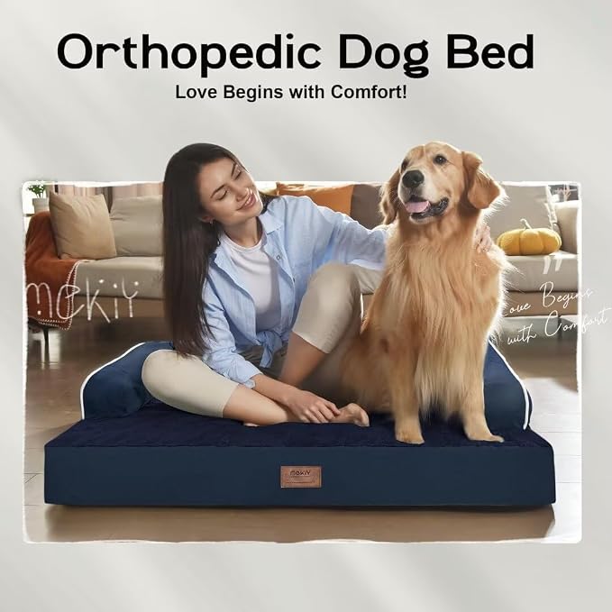 MEKIY XXL Orthopedic Waterproof Dog Bed with Bolster for Extra Large Dogs | Pillow Support for Neck Relief, Egg Crate Foam, Waterproof Liner, Anti-Slip Bottom, Removable Bolster Cover, 45 x 35 Inch - Image 7