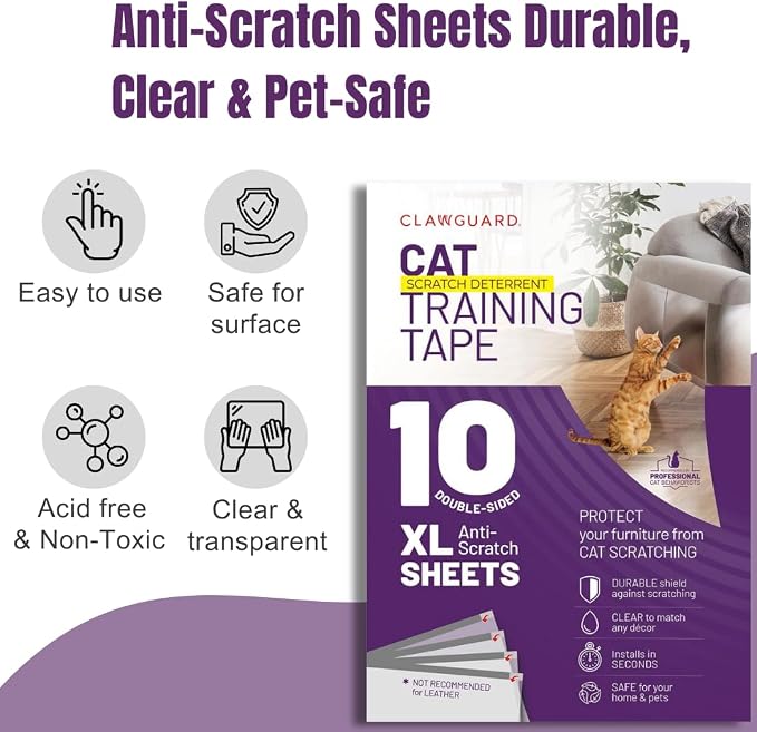 CLAWGUARD Cat Training Tape Sheets – 10 XL (17x11.5 in) Double-Sided Anti Scratch Shields – Cat Scratch Furniture Protector for Sofa, Couch & Surfaces - Image 5