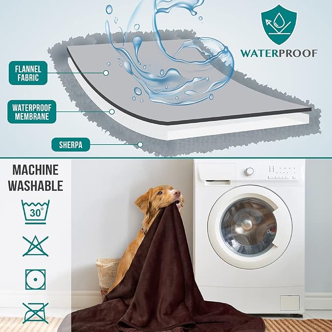 PetAmi Waterproof Dog Blanket for Medium Large Dogs, Pee Proof Pet Blanket for Couch Bed, Reversible Water Proof Blanket for Puppy Indoor Cat, Soft Dog Fleece Blankets Washable, 40x60 Brown - Image 3