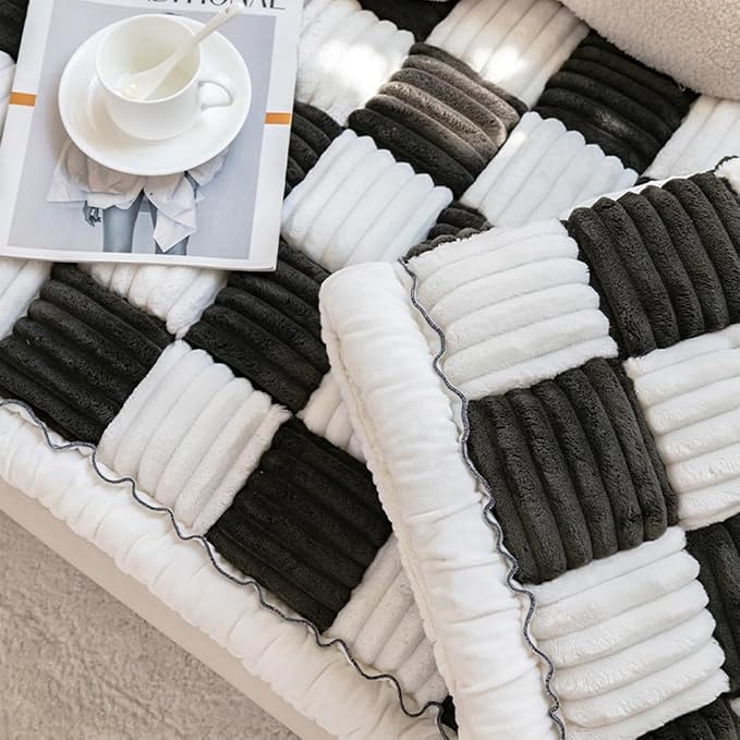 Fuzzy Chic Cotton Protective Couch Cover, Machine Washable & Non-Slip Mat Bed, Cream-Coloured Plaid Pet Mat for Cats & Dogs (Black, 27.6 * 82.7in) - Image 6