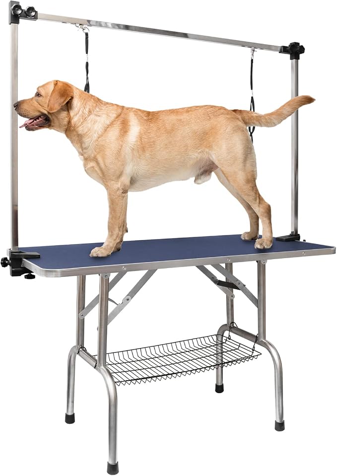 ROOMTEC 46" Dog Grooming Table,Foldable Home Pet Bathing Station with Adjustable Height Arm/Noose/Mesh Tray by ROOMTEC
