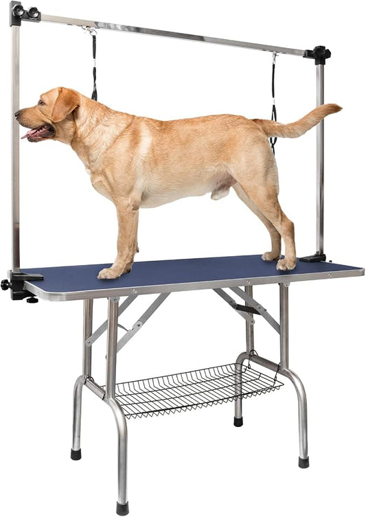 ROOMTEC 46" Dog Grooming Table,Foldable Home Pet Bathing Station with Adjustable Height Arm/Noose/Mesh Tray by ROOMTEC