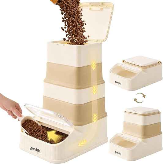 ZOMISIA 30-40lbs First-in, First-out Collapsible Dog Food Storage Container | FIFO System Easy Dispense Base for Freshness, Cat Food Storage Containers with Transparent Lid and Scoop by Zomisia