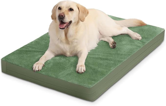 XXL Dog Bed Waterproof Washable Outdoor, Large Foam Crate Pad 48" Green | Jumbo Pet Bed, Reversible Wipeable Faux Leather & Soft Flannel, Durable Removable Cover, Anti-Slip Kennel Pad 47"x29" by Loveforfurrykids
