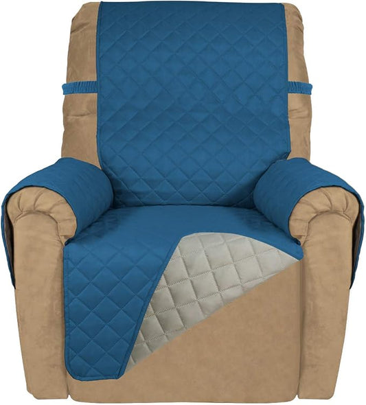 PureFit Reversible Recliner Chair Covers Couch Covers for Dogs, 19 in | Peacock Blue/Beige, Water Resistant Couch Protector, Washable Pet Couch Cover with Non Slip and Elastic Straps For Kids by PureFit