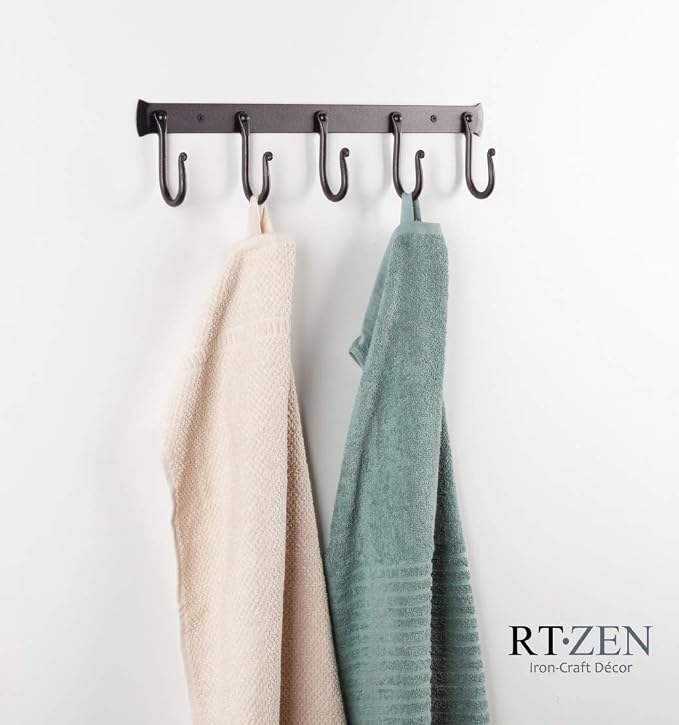 RTZEN Classic Farmhouse Wall Mount Multi-Use Wrought Iron Hook Set (5 Pack) | Decorative Rustic Metal Handcrafted Bathroom, Entreyway Home Decor Hooks Suitable for Coats, Towels, Robe or Hat Hanging - Image 3