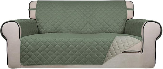 PureFit Reversible Quilted Couch Covers for Dogs Loveseat Sofa Cover 54" | Greyish Green/Beige, Water Resistant Couch Protector, Washable Pet Couch Cover with Non Slip and Elastic Straps For Kids by PureFit
