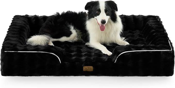 COZY KISS Orthopedic Dog Bed for Extra Large Dog, Soft and Warm Faux Fur Sofa for Giant Pet Up to 150 lbs, Foam Bolster Anti-Slip Couch with Washable Removable Cover, XXL 48x35x8 inch, Black by COZYKISS