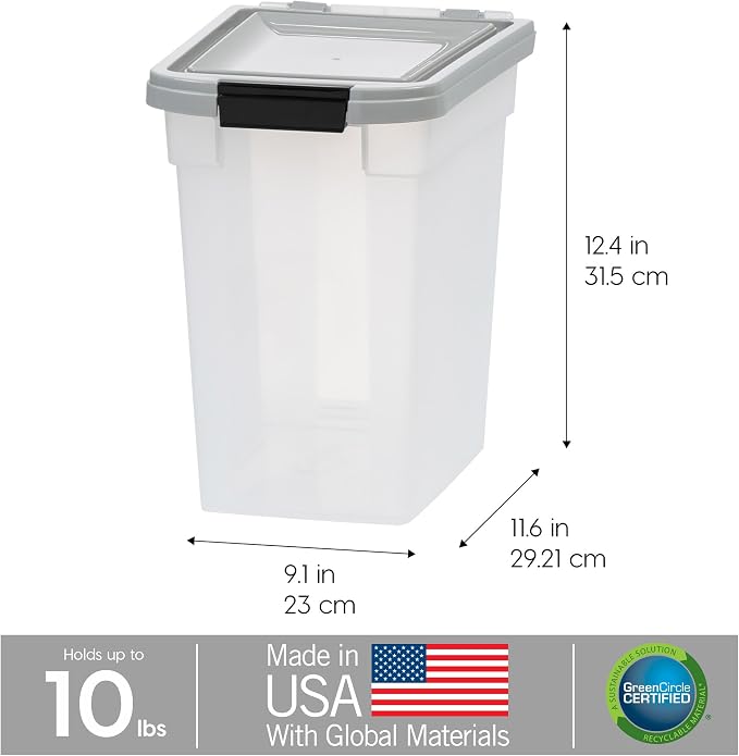 IRIS USA Airtight Dog Food Storage Container, WeatherPro, Up to 10 lbs, for Dog Cat Bird and Other Pet Food Storage Bin, Keep Fresh, Translucent Body, Made in USA, Clear/Gray - Image 3