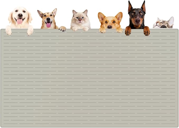 XXXXL Largest Pet Food Mat, 51.2"x25.6"(130cmx65cm) Silicone Dog Mats for Food and Water, Nonslip Pet Feeding Mats for Floors,Dog Cat Bowl Mat with Raised Edges, Beige by WelcometoULTIBE