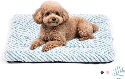 Mora Pets Washable Dog Crate Pad Soft Kennel Bed Crate Mat for Small Dogs, Puppies & Cats Flat Pet Bed with Anti-Slip Bottom for Dog Cage, Carrier & Travel Sleeping Chevron Blue 24 x 18 by MoraPets
