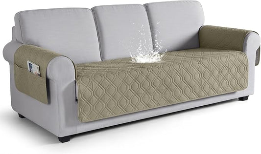 VANSOFY Waterproof Couch Cover for Pets, Taupe, 67.3" | Non-Slip, Washable, Utility Pockets, Pet Friendly, Furniture Protector Slipcover for 3 Cushion Couch by VANSOFYFURNITURECOVERS