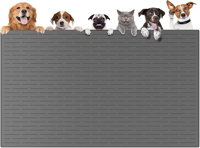 51.2"x25.6"(130cm×65cm) Largest Dog Food Mat, XXXXL Silicone Dog and Cat Mat for Food and Water Bowls, Thinken Waterproof Non-Slip XXXL Pet Feeding Mat for Floors, Dark Gray by Goldleaf