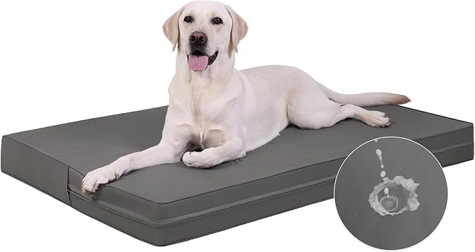 Vonabem Outdoor Waterproof Dog Bed Washable, Large Crate Pad 35 inch, Wipeable Leather Pet Beds with Removable Cover Reversible, Orthopedic Foam Anti-Slip Kennel Pads 35"x22" Grey by Loveforfurrykids