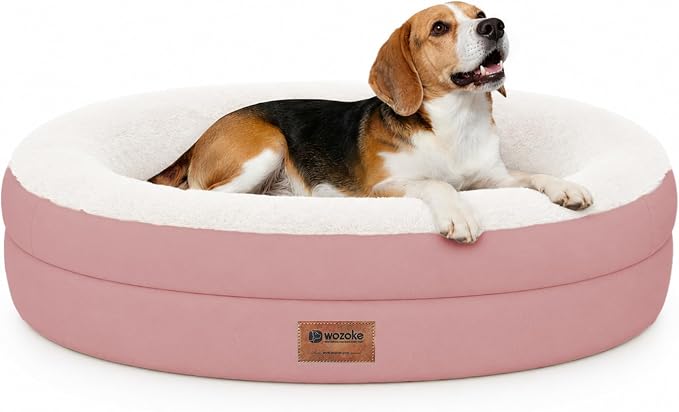 Waterproof Orthopedic Dog Bed for Medium Dogs, Pink | Supportive Crate Foam Relieves Joint Pressure, 360°Bolsters, Waterproof Inner,Washable Cover, Non-slip Bottom by Wozoke