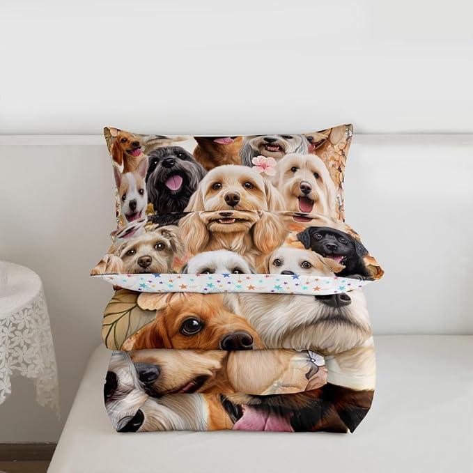 Dog Comforter Set Cute Pug Dog Kids Bedding Set for Boys Girls Teens Pet Comforter Flowers Branch Animal Decor Quilt Room 3Pcs Full Size - Image 3