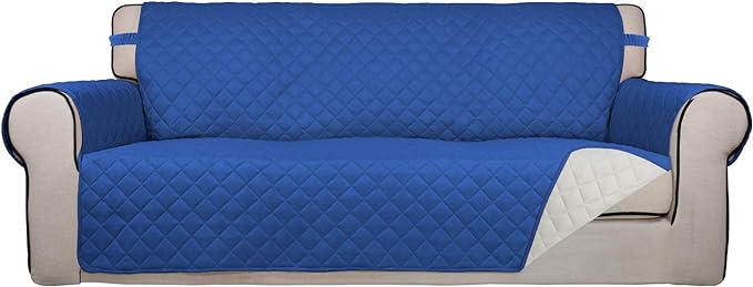 PureFit Reversible Quilted Sofa Cover, Water Resistant Slipcover Furniture Protector, Washable Couch Cover with Non Slip Foam and Elastic Straps for Kids, Pets (X Large, Classic Blue/Ivory) | Classic Blue/Ivory, Water Resistant Couch Protector, Washabl... by PureFit