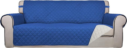 PureFit Reversible Quilted Sofa Cover, Water Resistant Slipcover Furniture Protector, Washable Couch Cover with Non Slip Foam and Elastic Straps for Kids, Pets (X Large, Classic Blue/Ivory) | Classic Blue/Ivory, Water Resistant Couch Protector, Washabl... by PureFit