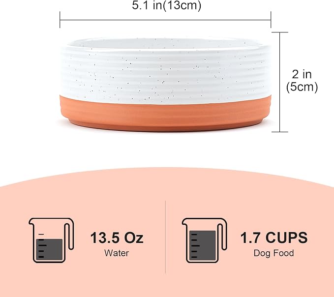 SPUNKYJUNKY Ceramic Dog and Cat Bowls 2 Pack, 5.1'' Dog and Cat Food Water Double Feeding Bowls Non-Slip for Cats and Puppy Small Sized Breed Microwave Dishwasher Safe - 13.5 OZ, 2pcs, Pattern White - Image 2