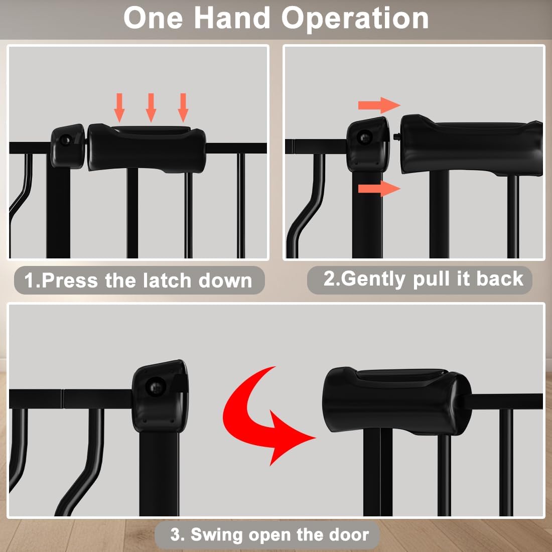 Fairy Baby Walk Through Baby Gate 34-38.5 Inch Wide, Pressure Mounted Safety Gate with Door No Drill, Tension Metal Gate for Dog and Toddler, Black