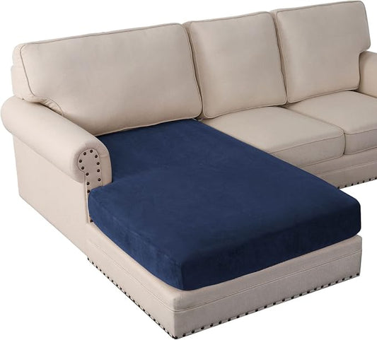 PrinceDeco Sectional Couch Covers Velvet Couch Cover for Dogs Washable L Shaped Couch Cover 1 Piece Individual Sectional Couch Covers with Elastic Bottom(Chaise Lounge,Navy) by PrinceDeco