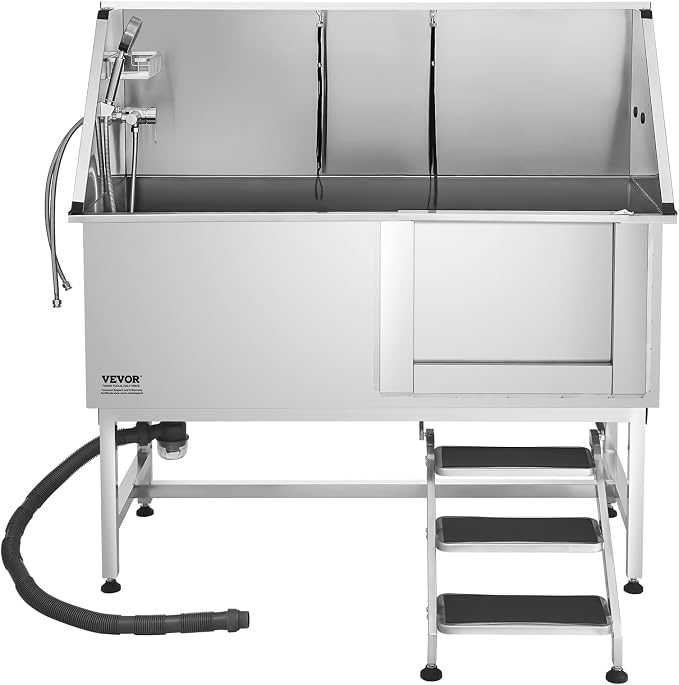 VEVOR Stainless Steel Dog Washing Station, 62 inch Pet Grooming Tub w/Stairs, PE Water Filter Board, Faucet & Showerhead & Soap Holder Dog Bathtub for Large & Medium & Small Pets (Right Door) - Image 9