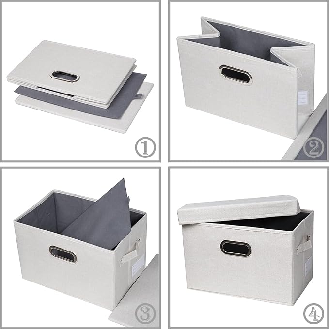 PRANDOM Large Collapsible Storage Bin with Lid [1-Pack] Fabric Foldable Storage Box Organizer Container Basket Cube with Cover for Home Bedroom Closet Office Beige (17.3x11.8x11.8) - Image 5