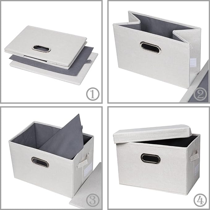 PRANDOM Collapsible Storage Bin with Lid [5-Pack] Fabric Foldable Storage Box Organizer Container Basket Cube with Cover for Home Bedroom Closet Office Beige(15.3x10x9.7) - Image 4