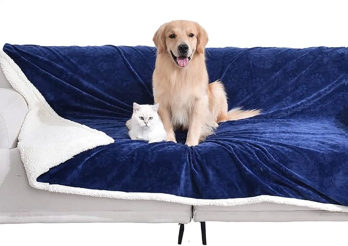 Qeils Dog Blankets for Large Dogs - Waterproof Cat Blanket Washable - Sherpa Fleece Puppy Blanket, Soft Plush Reversible Throw Protector for Bed Couch Car Sofa, 60"X80", Navy Blue - Image 3