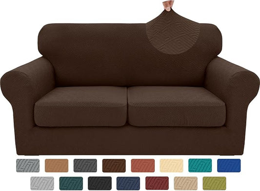 XINEAGE 2026 New 3 Pieces Couch Covers for 2 Cushion Sofa Super Stretch Loveseat Slipcover Pet Dog Universal Slip Cover Anti Slip Love Seat Furniture Protector (Coffee, 55"-69") by XINEAGE