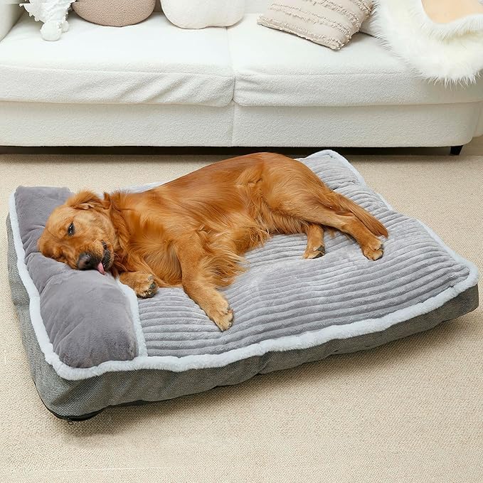 Dog Bed for Large Dogs, Dog Mattress with Pillow for Crate Kennel, Sofa pet Bed, Super Soft pet Bed for Medium, Jumbo, Small Dogs Breeds Grey, Medium:(30”x20 x3) by WINDRACING