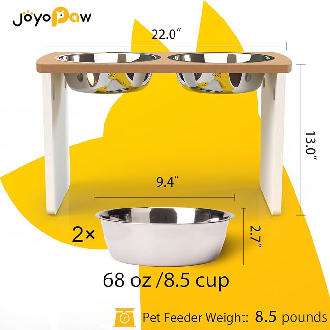 Elevated Dog Bowls, Waterproof Raised Dog Bowl for Medium & Large Dogs, HIPS Poly Lumber Stand with 2 Stainless Steel Bowls, Indoor & Outdoor Use (13'' Tall–68 oz Bowl, Teak - White) - Image 2