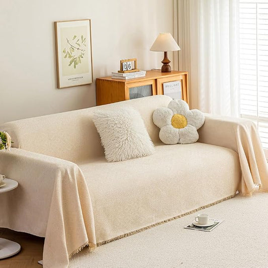 ROOMLIFE Boho Beige Couch Cover for Dogs, Washable Non Slip Furniture Protector Couch Sofa Covers for 3 Cushion Couch, Soft Breathable Sofa Slipcovers Couch Cover Throw Blanket with Tassels71''X150'' by ROOMLIFE