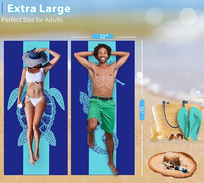 2 Pack Microfiber Lightweight Beach Towel 71"x32" Oversized Extra Large Thin Sand Free Towels Travel Swim Pool Yoga Gym Camping for Adults Women Men Beach Essentials Accessories Vacation Gift - Image 3