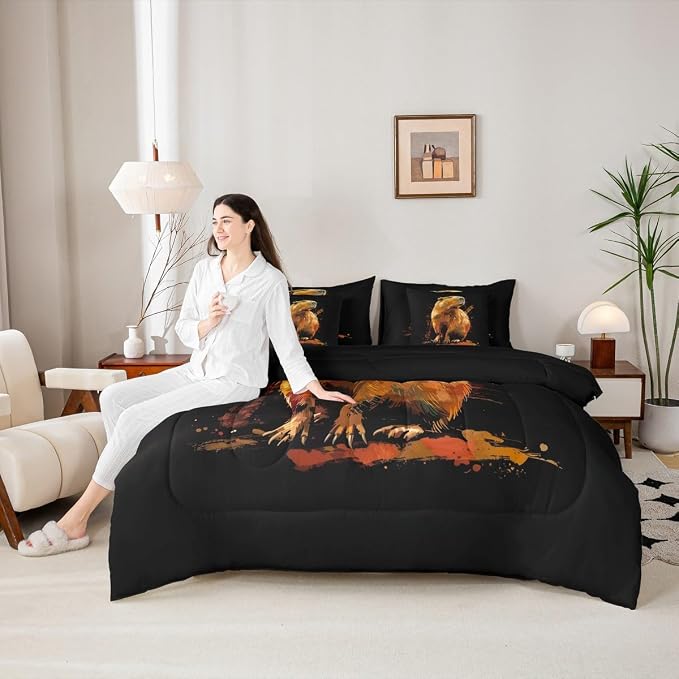 Erosebridal Cute Capybara 7-Piece Bedding Set King Size for Capybara Lovers, Wild Animal Bed in A Bag, Wildlife Comforter Set with Sheets, Oil Painting Style Bedding Comforter Sets - Image 6