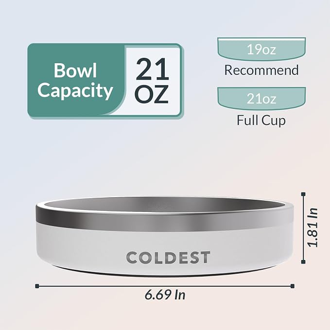 Coldest Dog Bowl - Anti Rust Metal, Non Slip, 3 Layers Insulated Stainless Steel Dog Bowls - Spill Proof & Heavy Duty - Water Bowl for Dogs, Cats & Pets, Dish Washer Safe (21 oz, Epic White) - Image 4