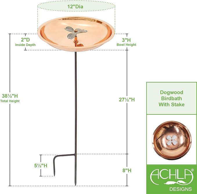 Achla Designs Dogwood Copper Birdbath with Stake - Image 2