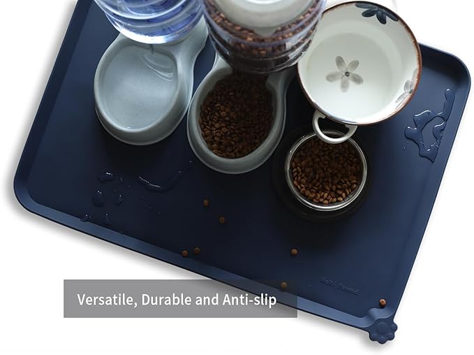 Hoki Found X-Large Silicone Pet Feeding Mats - Non Slip Dog Cat Bowl Mats - Waterproof, Suitable for Carpet - French Navy - Image 4