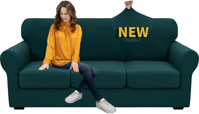 XINEAGE 2026 New 4 Pieces Couch Covers for 3 Cushion Couch Super Stretch Thick Soft Sofa Cover Anti Slip Sofa Slipcover Dogs Cats Furniture Protector (Blackish Green, 71"-91") - Image 9