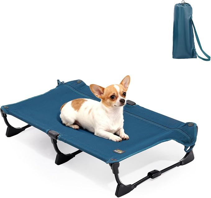 CANINE CANYON Upgraded Non-Slip Daisy Cot, Medium Foldable Elevated Dog Bed, Portable Raised Outdoor Dog Cot for Camping/Home, Chew Proof Waterproof Heavy Duty Up to 160 Lbs, Dark Blue, 32"x 23" by CanineCanyon