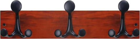 SKOLOO 17-Inch Cherry Wood Coat Rack Wall Mount with 3 Triple Hooks - Ideal for Family Entrances, Classrooms, and Pet Supplies Storage - Perfect Coat Hooks for Wall by SKOLOO