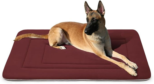Dog Bed Soft Dog Crate Bed Pad Mat, 42 in Non Slip Bottom Washable Beds for Large Dogs, Pet Bed Mattress Kennel Pad, Dark Red by JoicyCoDogBeds