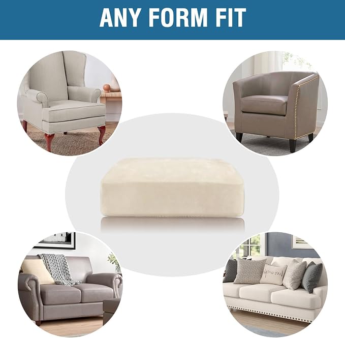 H.VERSAILTEX Velvet Stretch Couch Cushion Cover Plush Cushion Slipcover for Chair Loveseat Sofa Cushion Furniture Protector Seat Cushion Sofa Cover (2 Piece Large Sofa Cushion Covers, Cream) - Image 7